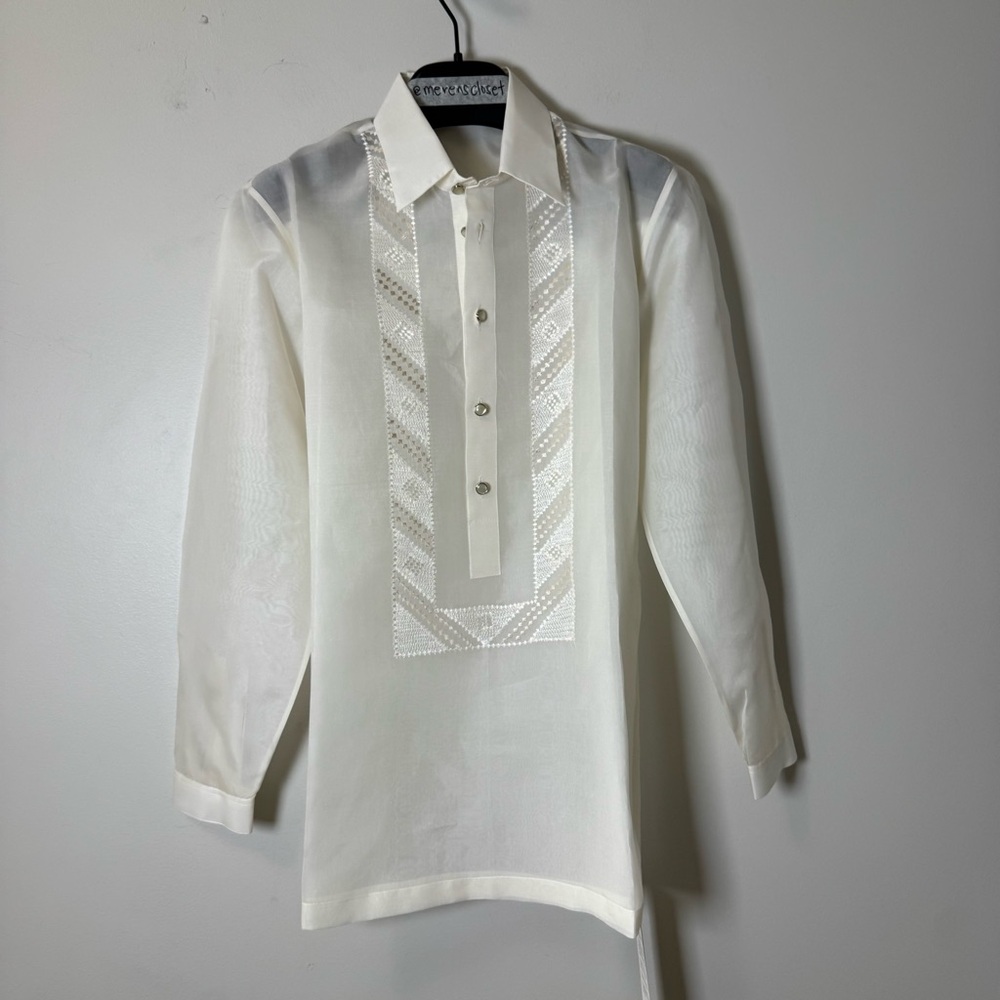Barong Tagalog Kultura Classic Ivory Button Down Kids' Shirt size 18